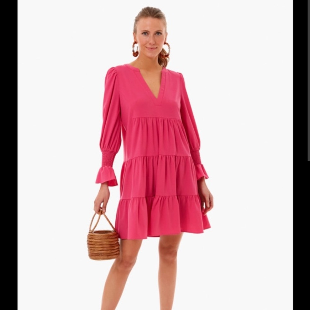 Tuckernuck Hot Pink Tiered V-Neck Long-Sleeve Dress